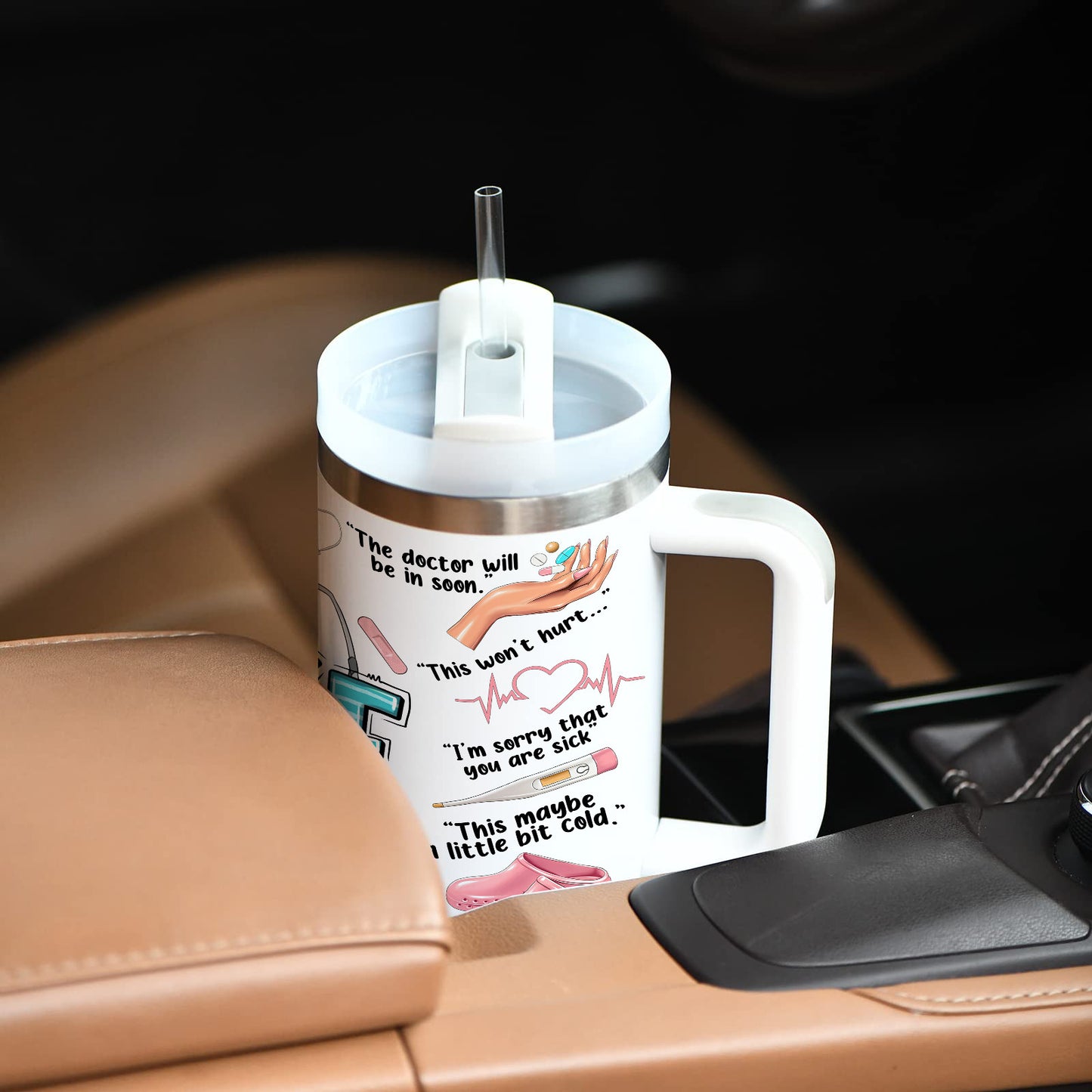 1pc Gift for Nurse 40oz Vacuum Insulated Water Bottle with Handle, Quencher Tumbler, 304 Stainless Steel, Keeps Cold for 24 Hours, BPA-Free, Portable Drinking Cup, for Car, Home, Office, Summer Winter Drinkware, Travel Access