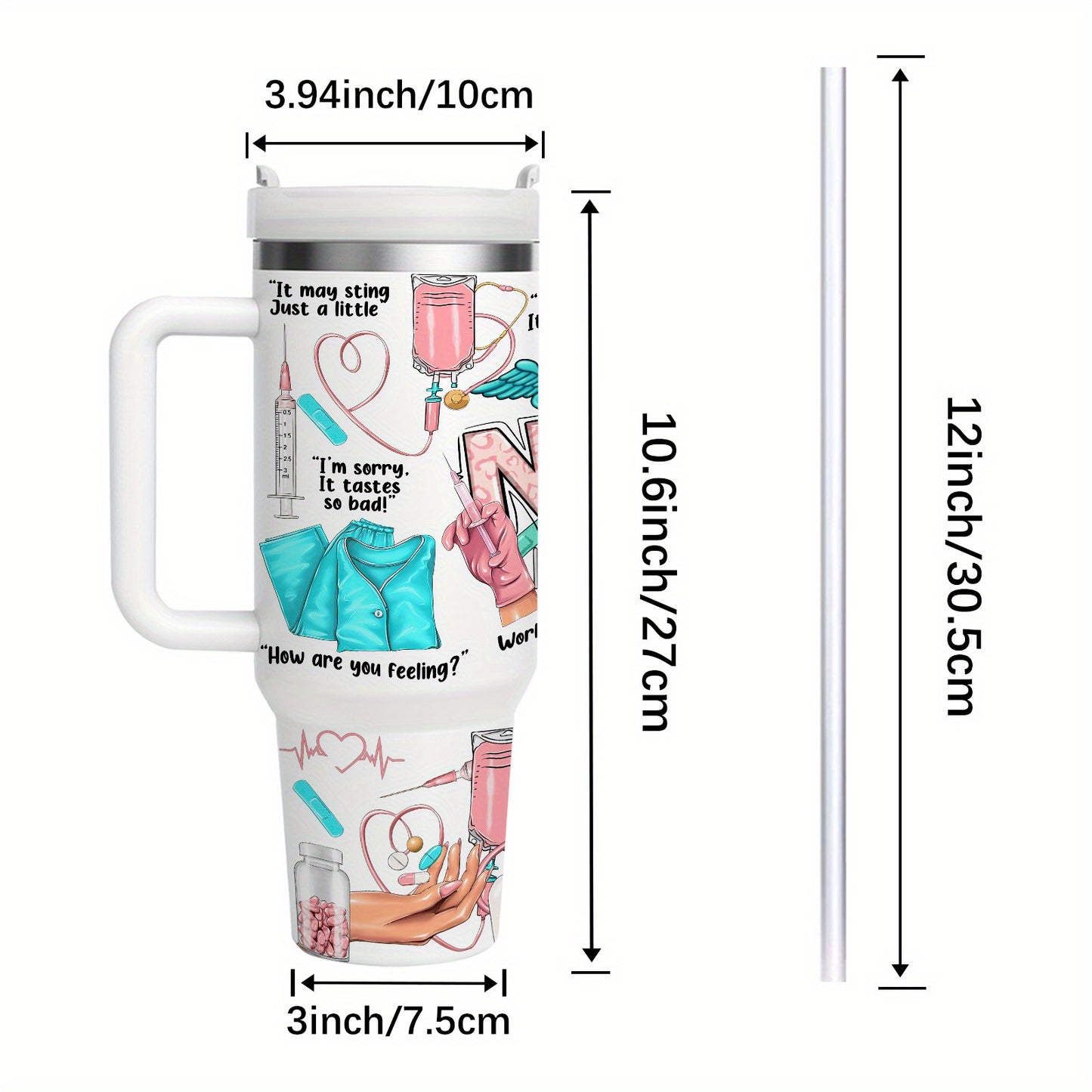 1pc Gift for Nurse 40oz Vacuum Insulated Water Bottle with Handle, Quencher Tumbler, 304 Stainless Steel, Keeps Cold for 24 Hours, BPA-Free, Portable Drinking Cup, for Car, Home, Office, Summer Winter Drinkware, Travel Access