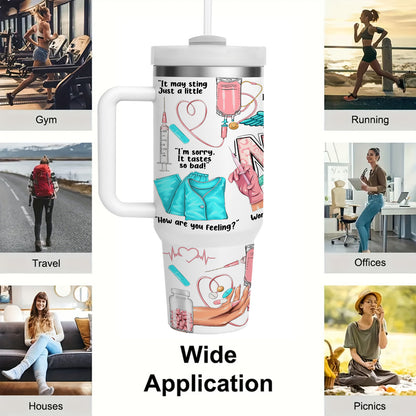 1pc Gift for Nurse 40oz Vacuum Insulated Water Bottle with Handle, Quencher Tumbler, 304 Stainless Steel, Keeps Cold for 24 Hours, BPA-Free, Portable Drinking Cup, for Car, Home, Office, Summer Winter Drinkware, Travel Access