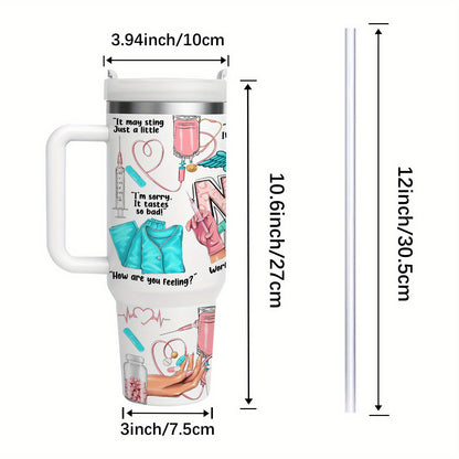 1pc Gift for Nurse 40oz Vacuum Insulated Water Bottle with Handle, Quencher Tumbler, 304 Stainless Steel, Keeps Cold for 24 Hours, BPA-Free, Portable Drinking Cup, for Car, Home, Office, Summer Winter Drinkware, Travel Access