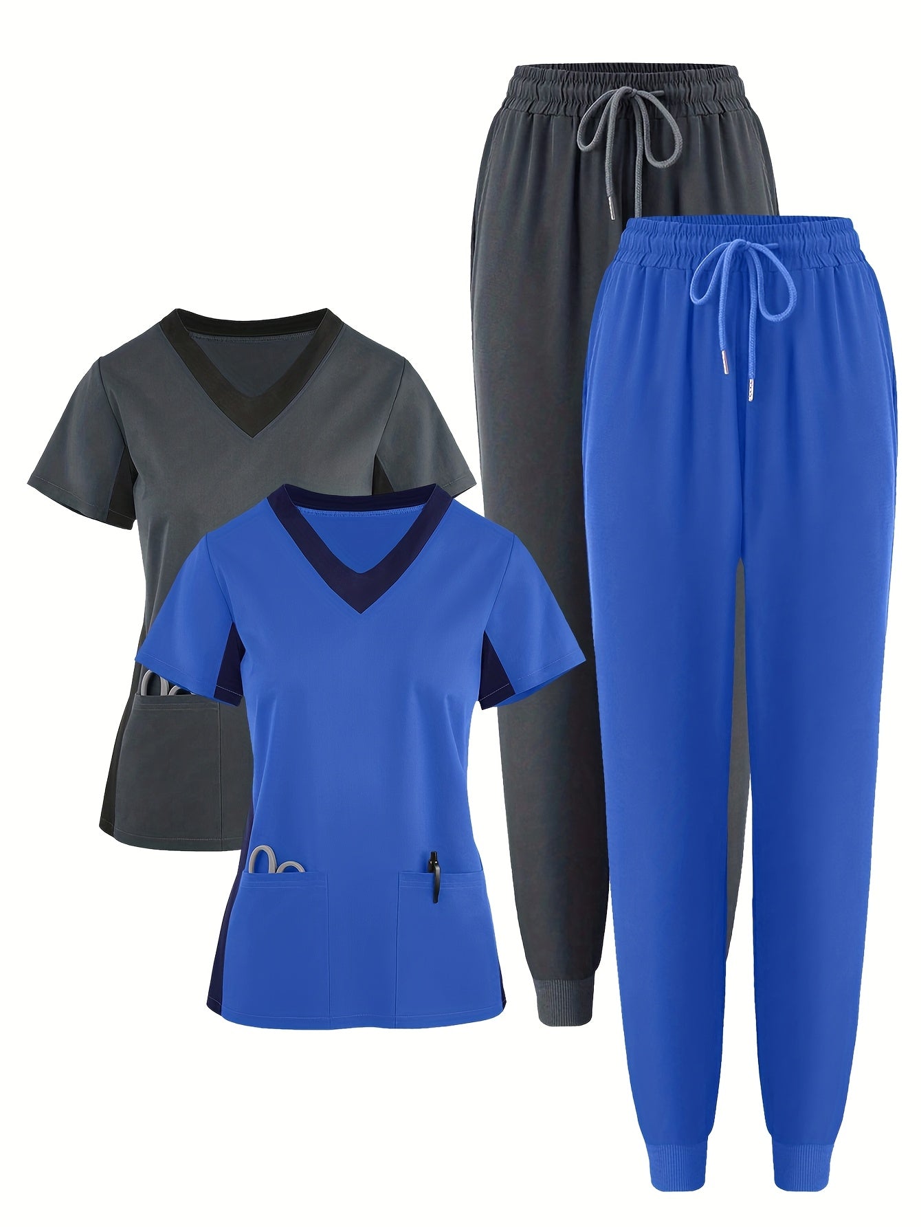 (4pcs Set)Scrubs Uniform Women's Jogging Brushed Elastic Sport Nurse Medical Uniform Scrub Top Work Suit Breathable Scrub Set 4pcs