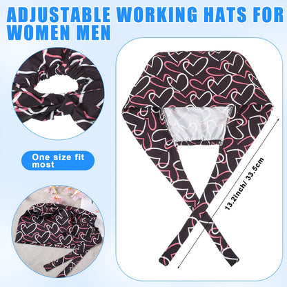4pcs Adjustable Nurse Scrub Caps with Button & Sweatband - Elastic, Multicolor Working Hats for Women, Heart Design, Working Caps, Nurse Hats