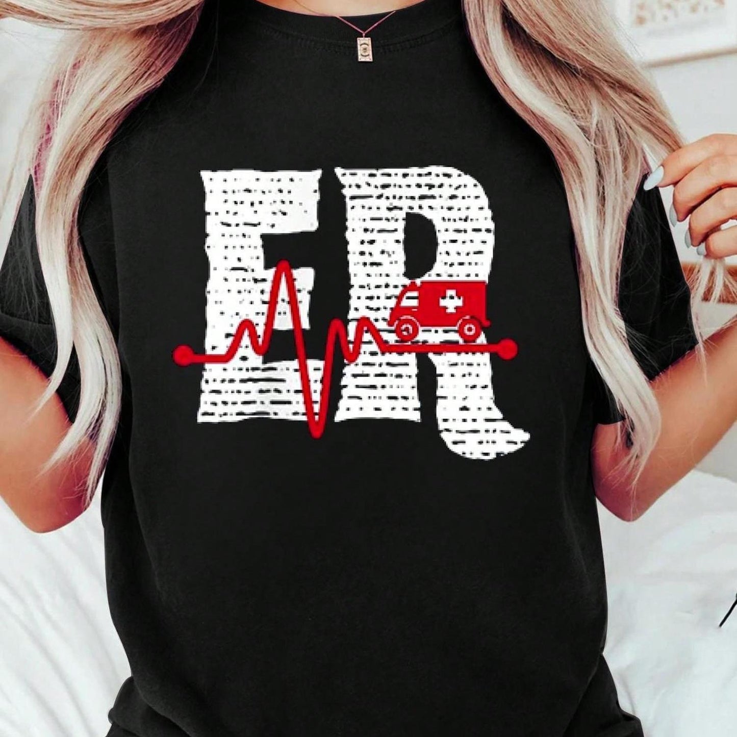 Emergency Department ER Nurse Front And Back Emergency Room T-Shirt Print Round Neck T-Shirt, Summer Women'S Tops, Gift