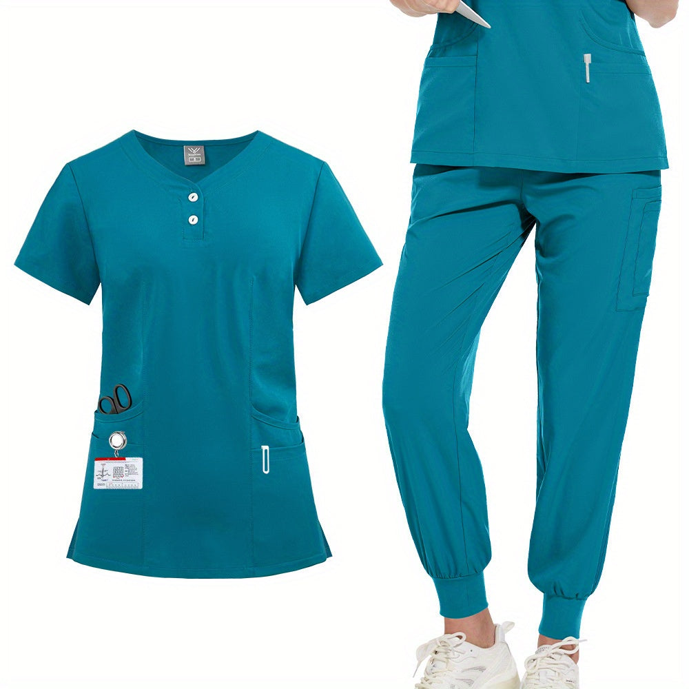 Solid Color Button Design Uniform for Men and Women, Doctor and Nurse Hand Washing Workwear, Nurse Overall