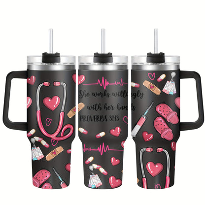 Hsdiokl Nurse-Themed 40oz Metal Tumbler with Lid, Hand Wash Reusable Oval-Shaped Mug, BPA-Free, Shatterproof, Multipurpose, Ideal for Christmas, Halloween, Easter, Hanukkah, Thanksgiving, Adult Gift - 1pc