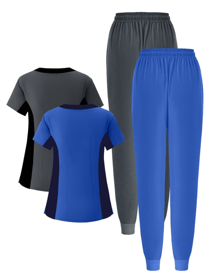 (4pcs Set)Scrubs Uniform Women's Jogging Brushed Elastic Sport Nurse Medical Uniform Scrub Top Work Suit Breathable Scrub Set 4pcs