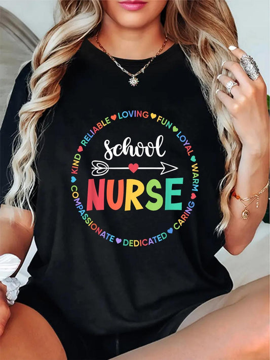 Colorful Nurse Appreciation T-Shirt - 100%, Round Neck, Short Sleeve, Playful & Heartfelt Design with Positive Affirmations, Ideal Gift for Nursing & Professionals, Machine Washable, Casual Wear for Work or Everyday Use, Ever