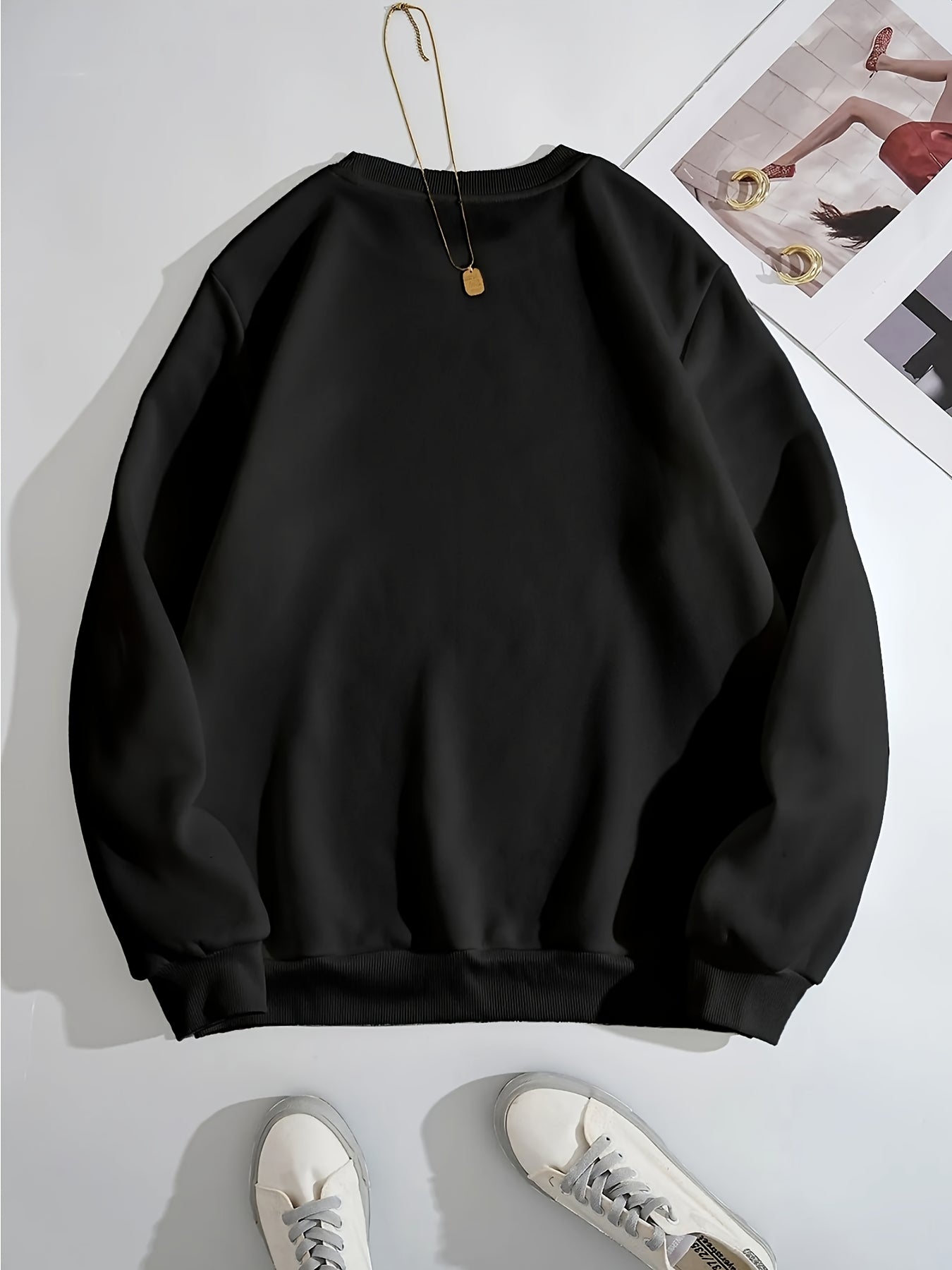 [Relaxed Fit] Women's "NURSE" Letter Print Crew Neck Sweatshirt - Cozy Long Sleeve Pullover, Casual Loose Fit, Perfect for Fall/Winter, Machine Washable, Polyester, Casual Wear|Casual Style|Machine Washable Garment