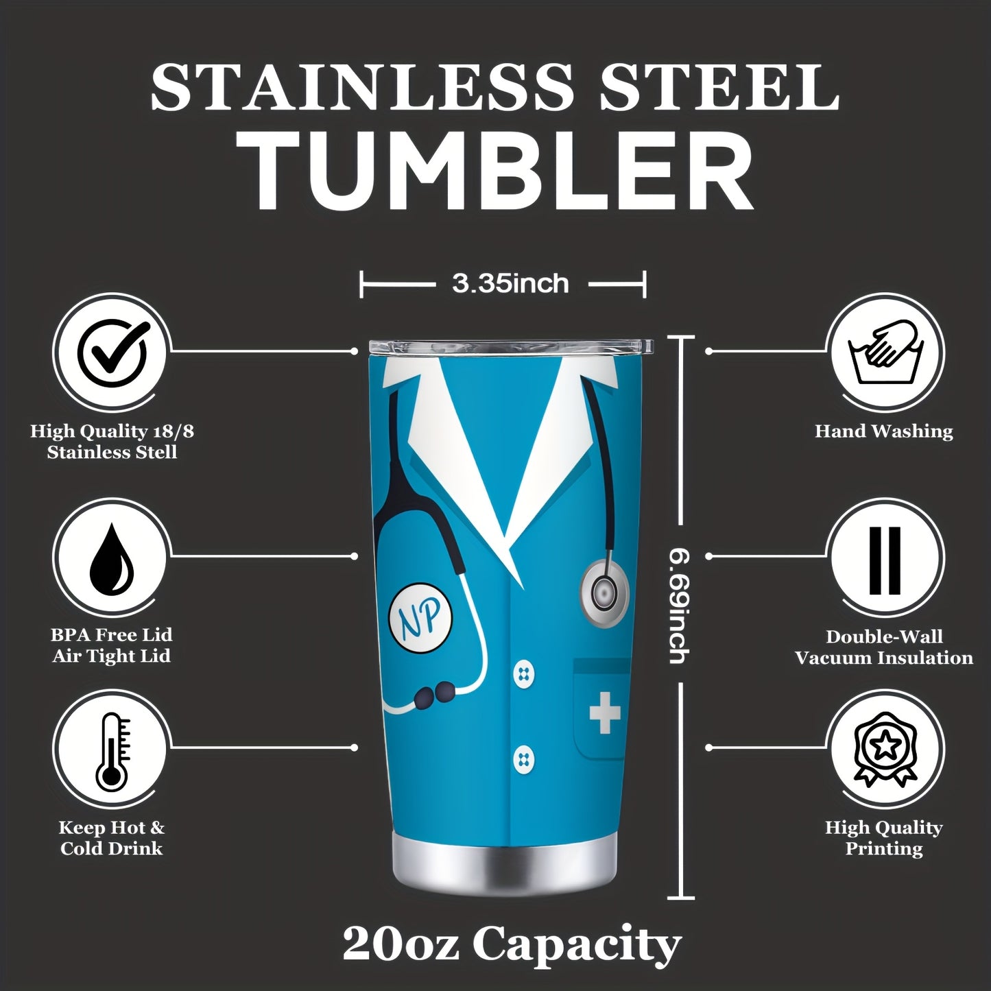 [Reusable Stainless Steel NP Tumbler] 20oz Stainless Steel Tumbler with Lid - Perfect Nurse Practitioner Gift, Reusable & Lead-Free, Ideal for Birthdays & NP Week Celebrations