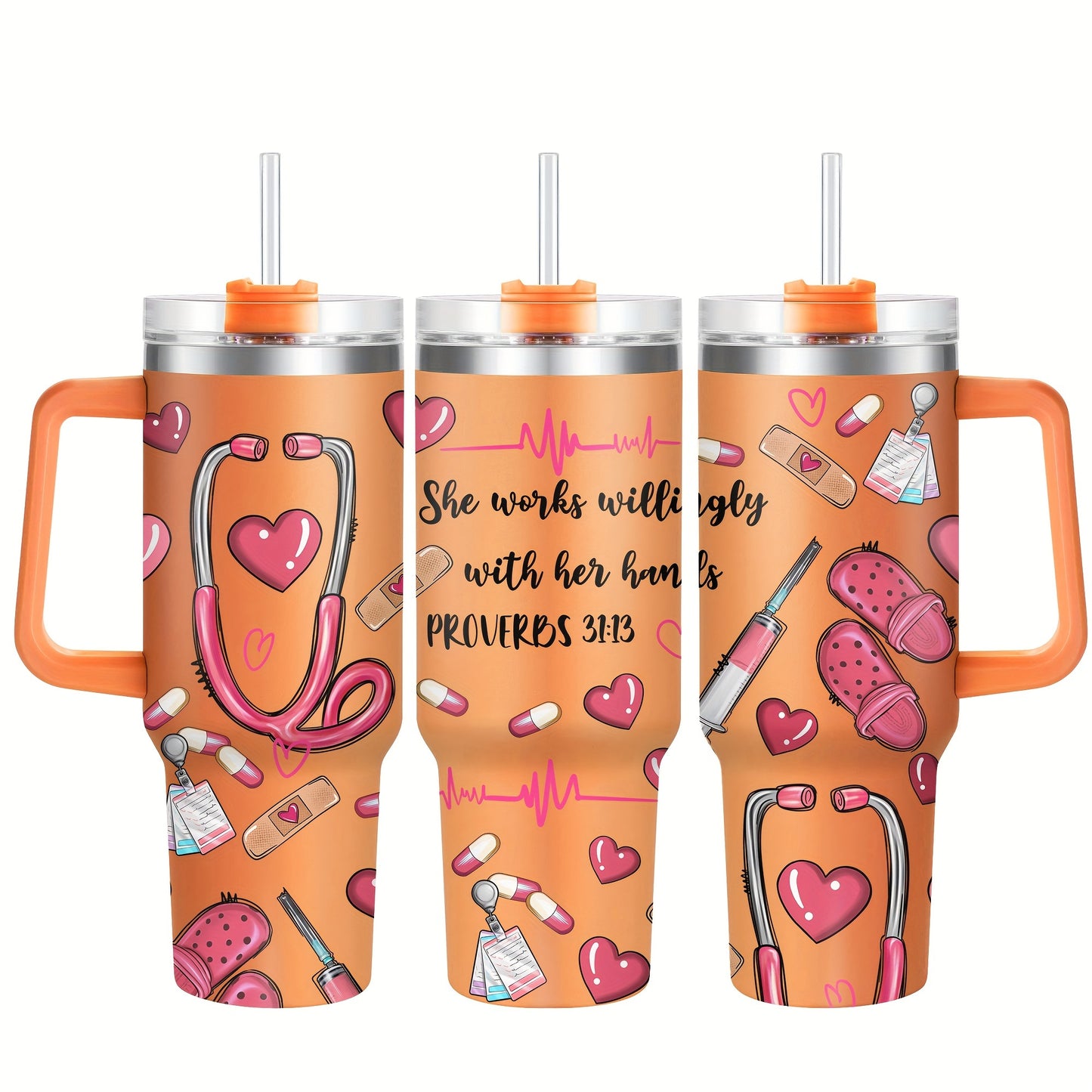 Hsdiokl Nurse-Themed 40oz Metal Tumbler with Lid, Hand Wash Reusable Oval-Shaped Mug, BPA-Free, Shatterproof, Multipurpose, Ideal for Christmas, Halloween, Easter, Hanukkah, Thanksgiving, Adult Gift - 1pc