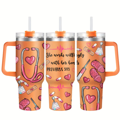 Hsdiokl Nurse-Themed 40oz Metal Tumbler with Lid, Hand Wash Reusable Oval-Shaped Mug, BPA-Free, Shatterproof, Multipurpose, Ideal for Christmas, Halloween, Easter, Hanukkah, Thanksgiving, Adult Gift - 1pc