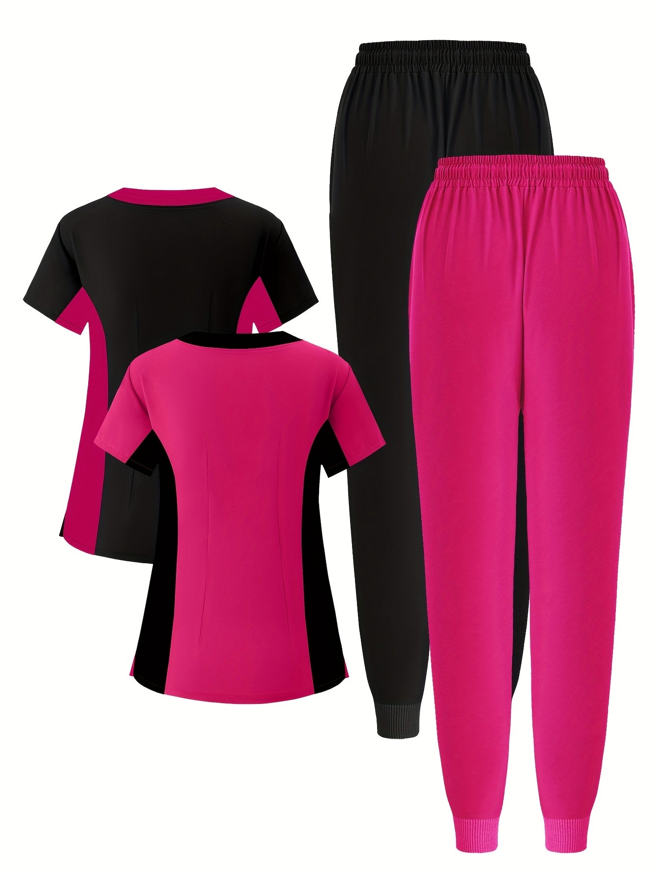 (4pcs Set)Scrubs Uniform Women's Jogging Brushed Elastic Sport Nurse Medical Uniform Scrub Top Work Suit Breathable Scrub Set 4pcs