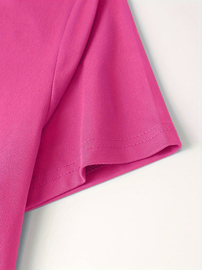 Coffee Letter Print V Neck Scrub Tops with Split, Elegant Patched Pockets Short Sleeve Nurse Uniform, Women's Clothing