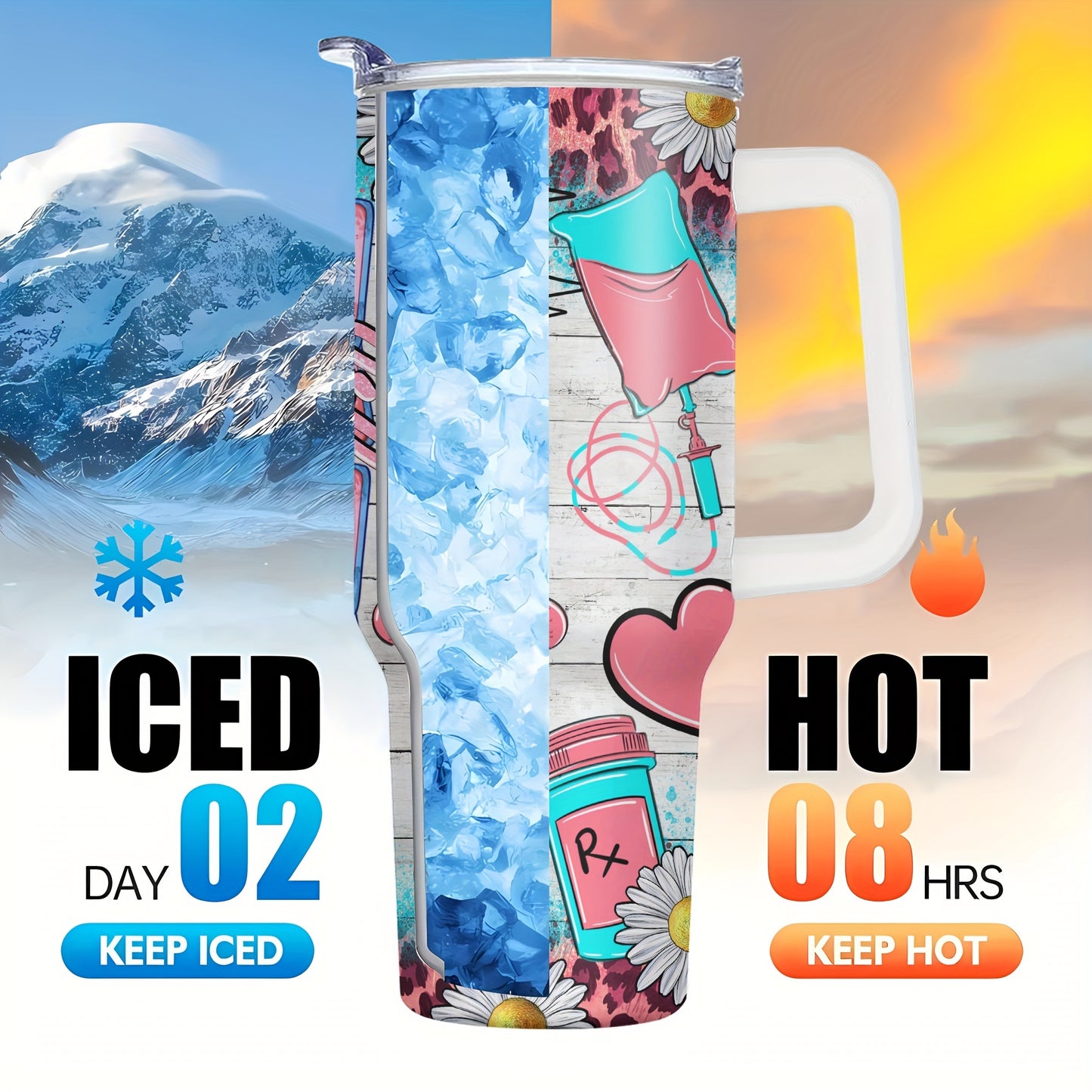 40oz Stainless Steel Tumbler with Lid - Nurse Humor Design, Vacuum Insulated Water Bottle for All Seasons, Perfect for Outdoor Adventures & Gifts
