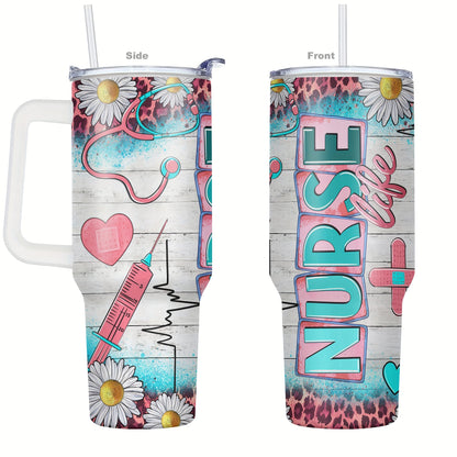 40oz Stainless Steel Tumbler with Lid - Nurse Humor Design, Vacuum Insulated Water Bottle for All Seasons, Perfect for Outdoor Adventures & Gifts