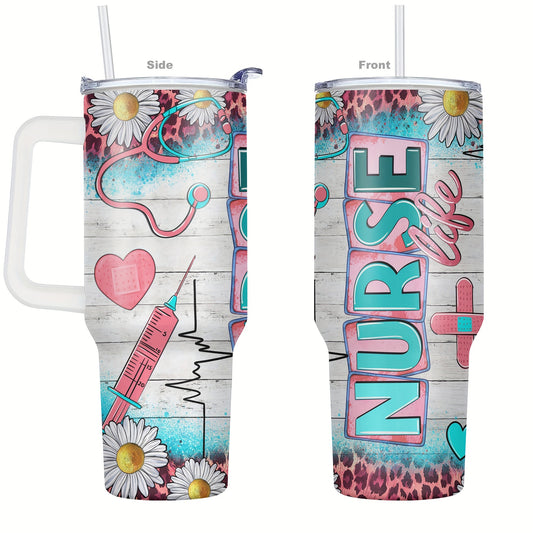 40oz Stainless Steel Tumbler with Lid - Nurse Humor Design, Vacuum Insulated Water Bottle for All Seasons, Perfect for Outdoor Adventures & Gifts