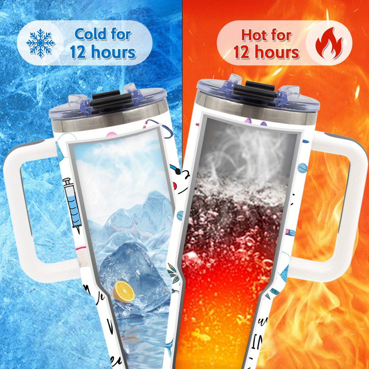 Nurse Gifts for Women, Nurse Nutrition Facts Tumbler with Handle 40oz Flip Straw Stainless Steel Coffee Travel Cup, Nurse Appreciation Gifts for Birthday Nurse Week Graduation, Sports Cup, for Outdoor Sports