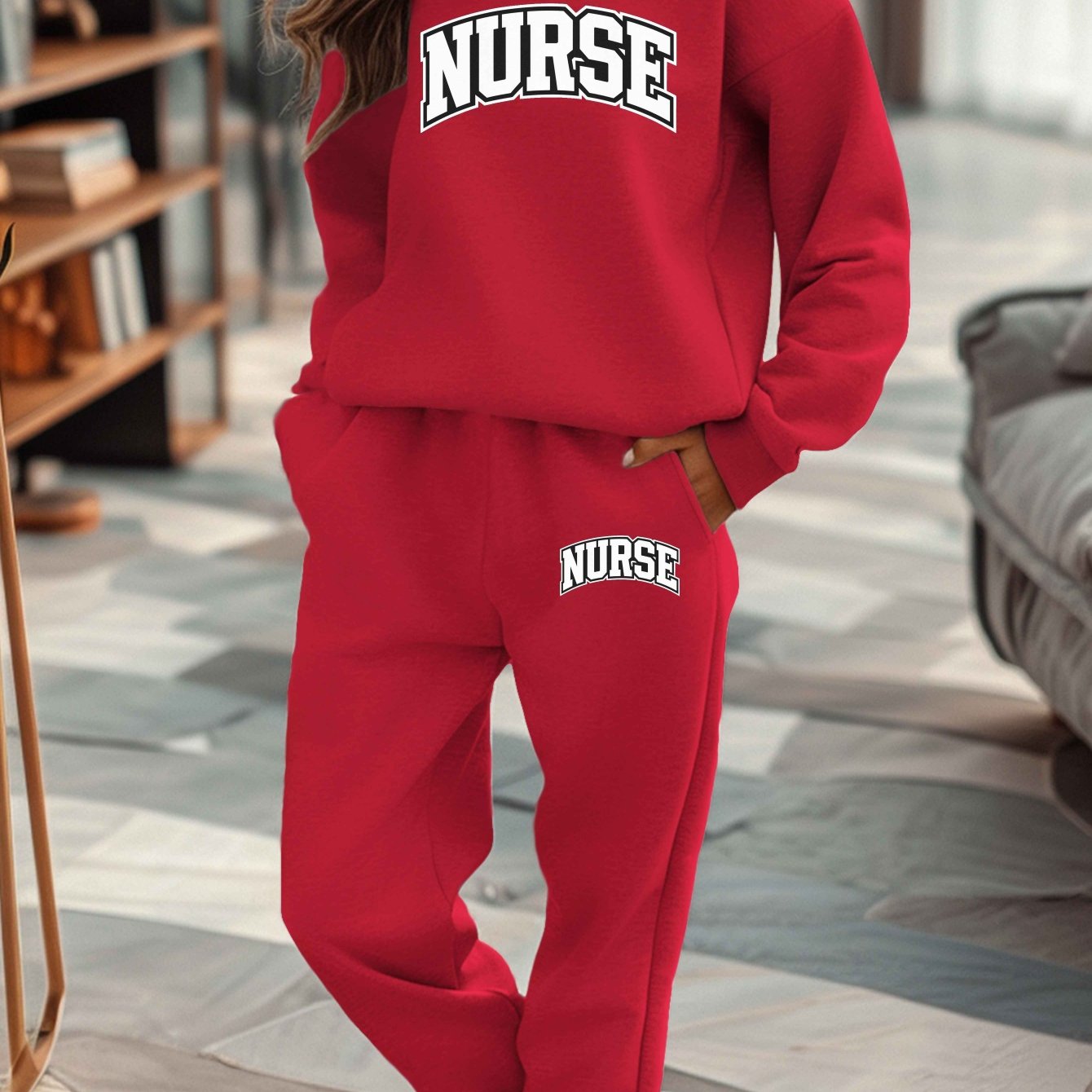 NURSE on dark background women sweatshirt and sweatpants set