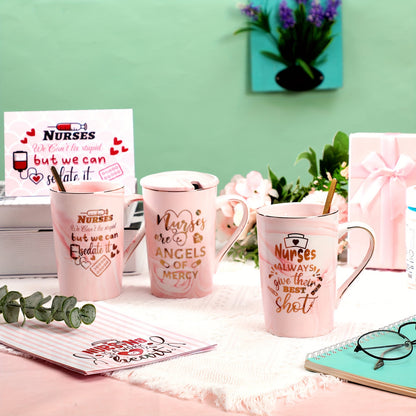 18 Pcs Nurse Appreciation Mug Gifts Bulk Coffee Mugs with Spoons Greeting Cards Thank You Gifts for CNA Week Nursing Assistants Nurse Practitioner Party Favors