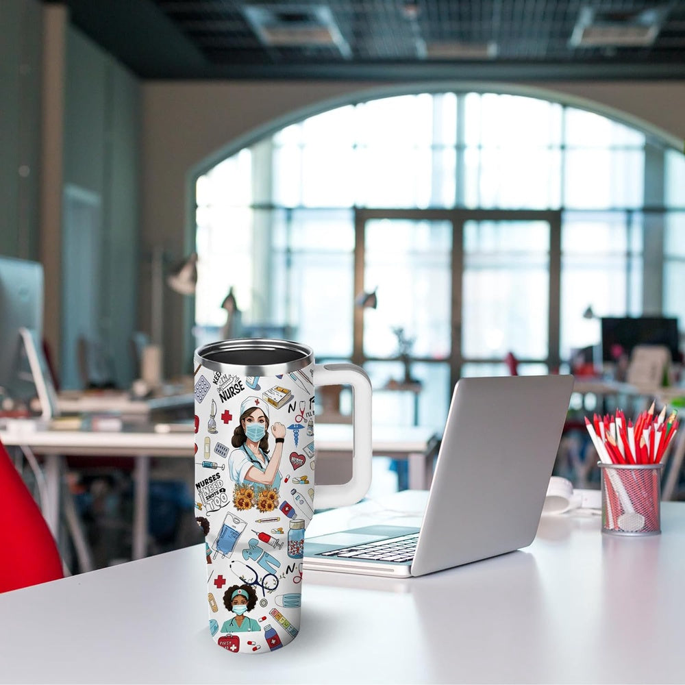 40oz Stainless Steel Nurse Tumbler - Inspirational Nurse Appreciation & Graduation Gift, Coffee Travel Mug with Humorous Medical Illustrations, Durable 304 Stainless Steel