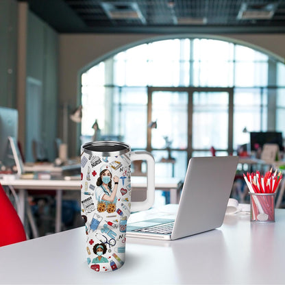 40oz Stainless Steel Nurse Tumbler - Inspirational Nurse Appreciation & Graduation Gift, Coffee Travel Mug with Humorous Medical Illustrations, Durable 304 Stainless Steel