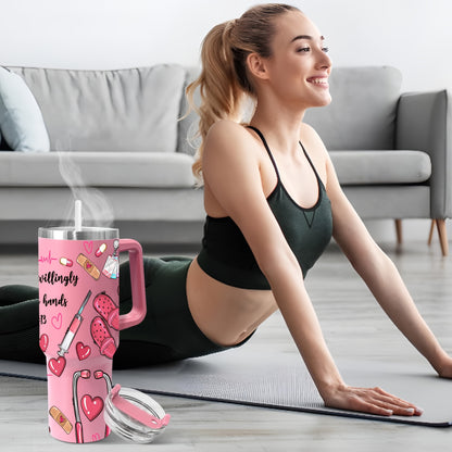 Hsdiokl Nurse-Themed 40oz Metal Tumbler with Lid, Hand Wash Reusable Oval-Shaped Mug, BPA-Free, Shatterproof, Multipurpose, Ideal for Christmas, Halloween, Easter, Hanukkah, Thanksgiving, Adult Gift - 1pc