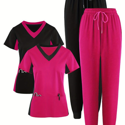 (4pcs Set)Scrubs Uniform Women's Jogging Brushed Elastic Sport Nurse Medical Uniform Scrub Top Work Suit Breathable Scrub Set 4pcs