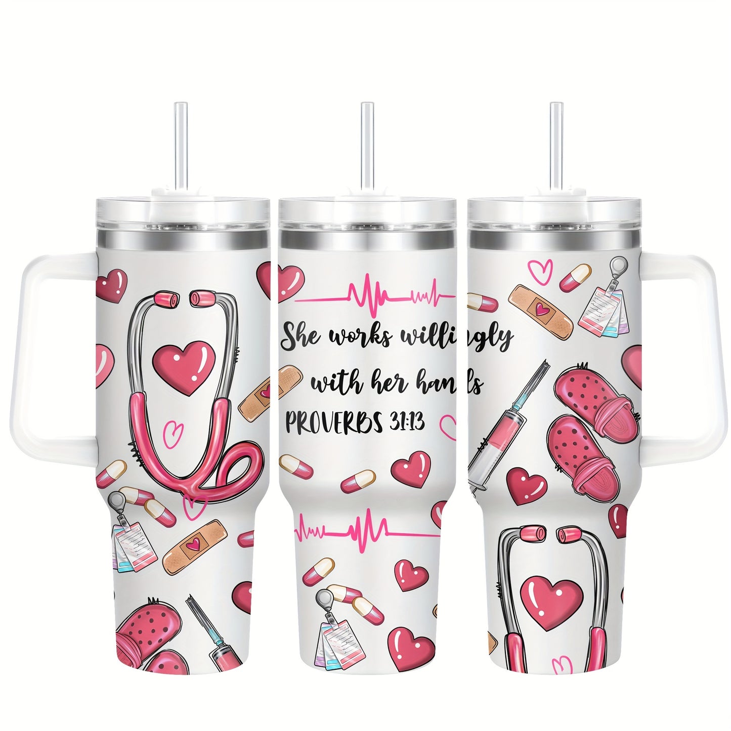 Hsdiokl Nurse-Themed 40oz Metal Tumbler with Lid, Hand Wash Reusable Oval-Shaped Mug, BPA-Free, Shatterproof, Multipurpose, Ideal for Christmas, Halloween, Easter, Hanukkah, Thanksgiving, Adult Gift - 1pc