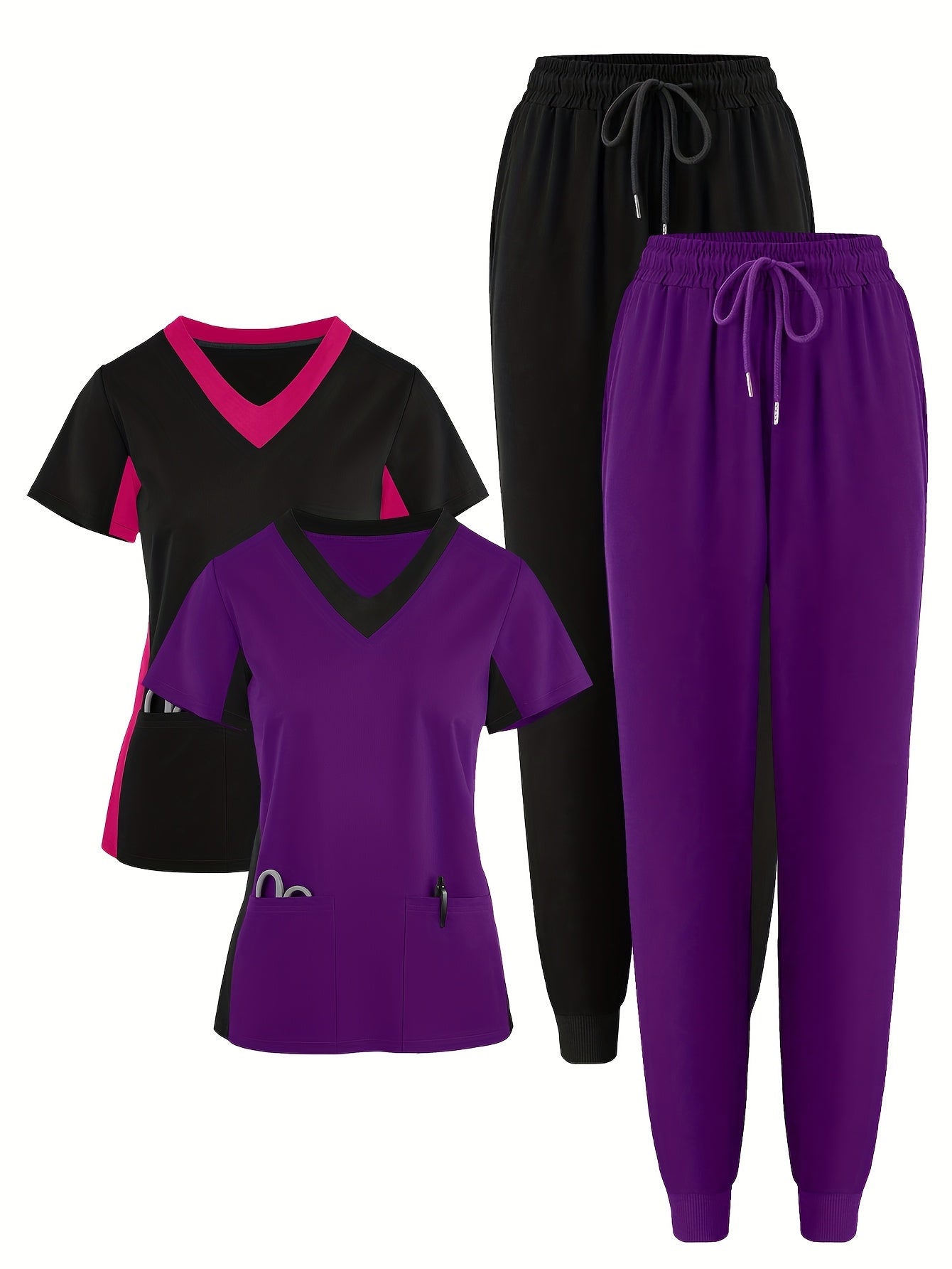(4pcs Set)Scrubs Uniform Women's Jogging Brushed Elastic Sport Nurse Medical Uniform Scrub Top Work Suit Breathable Scrub Set 4pcs