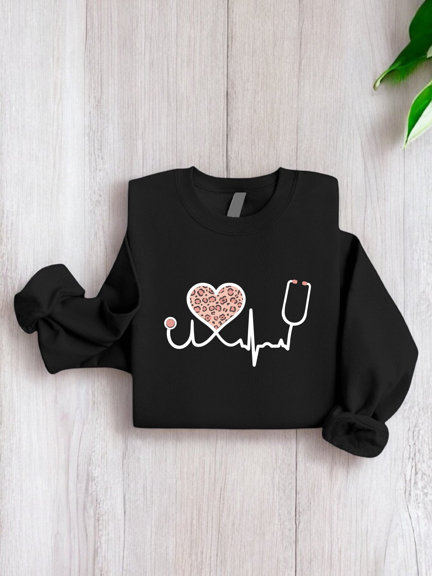 ODT-7 Leopard Heartbeat Sweatshirt, Pulse Sweatshirt, Nurse Sweatshirt, Health Care Squad Sweatshirt, Leopard Heart Crewneck Sweatshirt