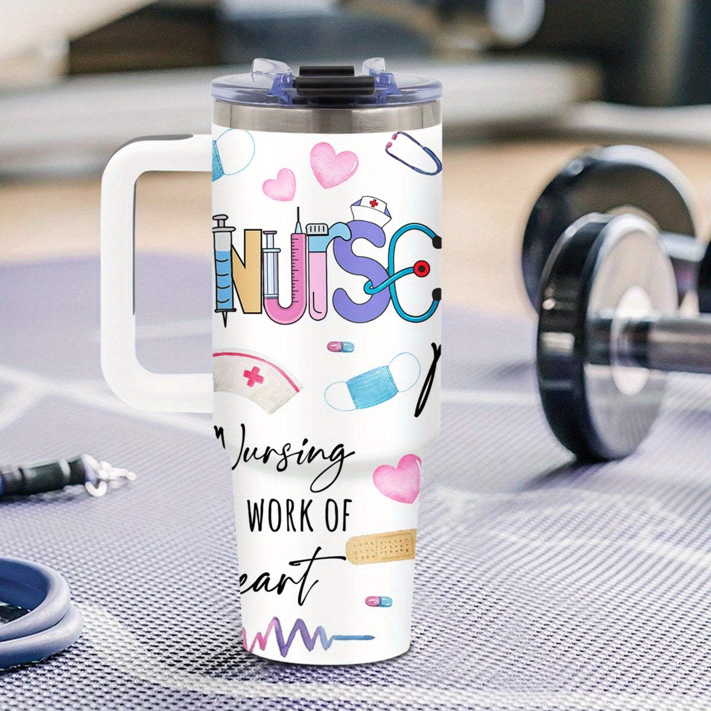 Nurse Gifts for Women, Nurse Nutrition Facts Tumbler with Handle 40oz Flip Straw Stainless Steel Coffee Travel Cup, Nurse Appreciation Gifts for Birthday Nurse Week Graduation, Sports Cup, for Outdoor Sports