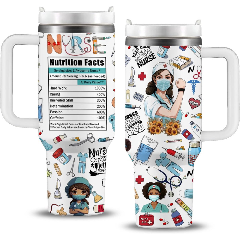 40oz Stainless Steel Nurse Tumbler - Inspirational Nurse Appreciation & Graduation Gift, Coffee Travel Mug with Humorous Medical Illustrations, Durable 304 Stainless Steel