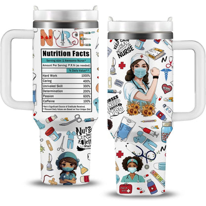 40oz Stainless Steel Nurse Tumbler - Inspirational Nurse Appreciation & Graduation Gift, Coffee Travel Mug with Humorous Medical Illustrations, Durable 304 Stainless Steel