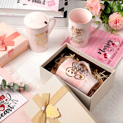 18 Pcs Nurse Appreciation Mug Gifts Bulk Coffee Mugs with Spoons Greeting Cards Thank You Gifts for CNA Week Nursing Assistants Nurse Practitioner Party Favors