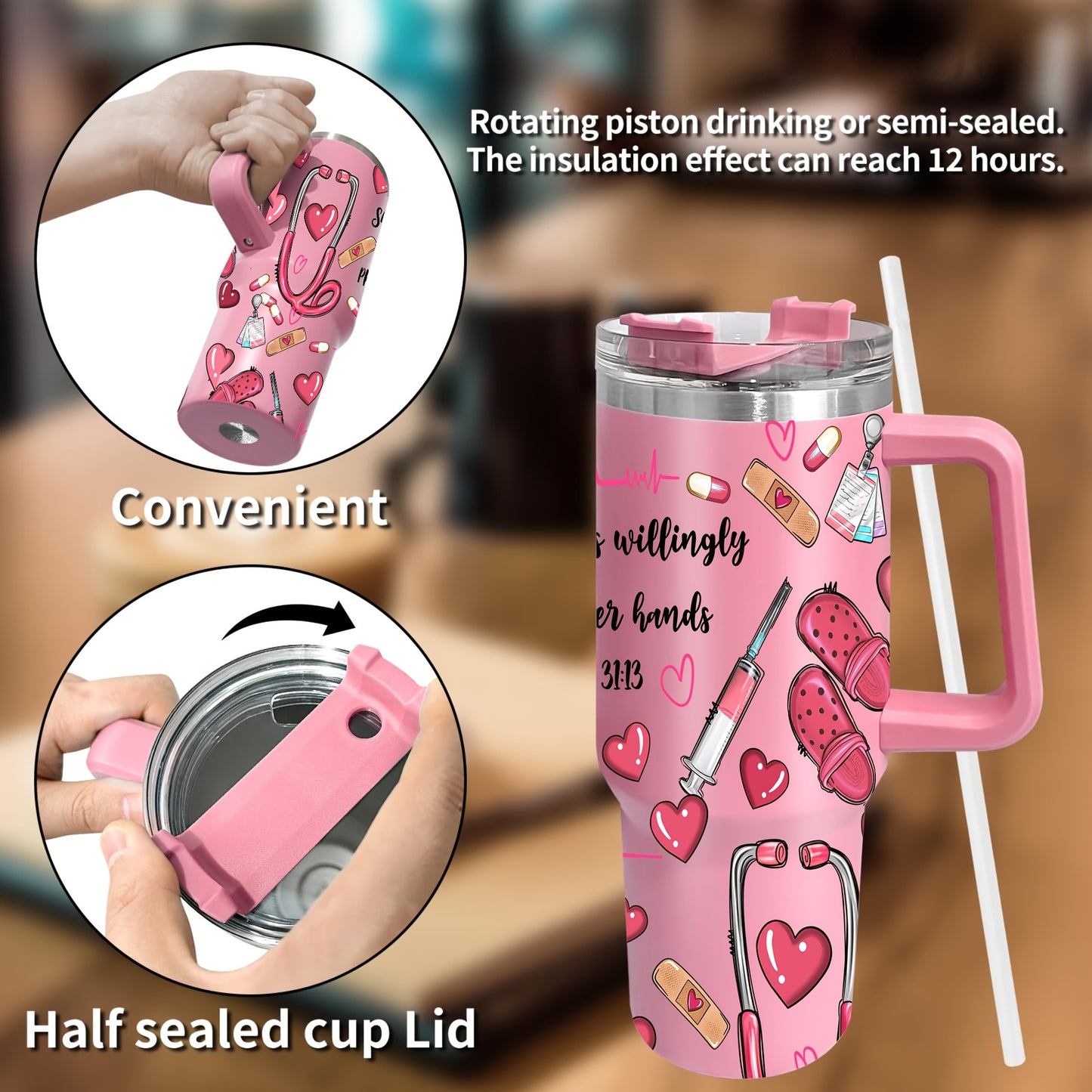 Hsdiokl Nurse-Themed 40oz Metal Tumbler with Lid, Hand Wash Reusable Oval-Shaped Mug, BPA-Free, Shatterproof, Multipurpose, Ideal for Christmas, Halloween, Easter, Hanukkah, Thanksgiving, Adult Gift - 1pc