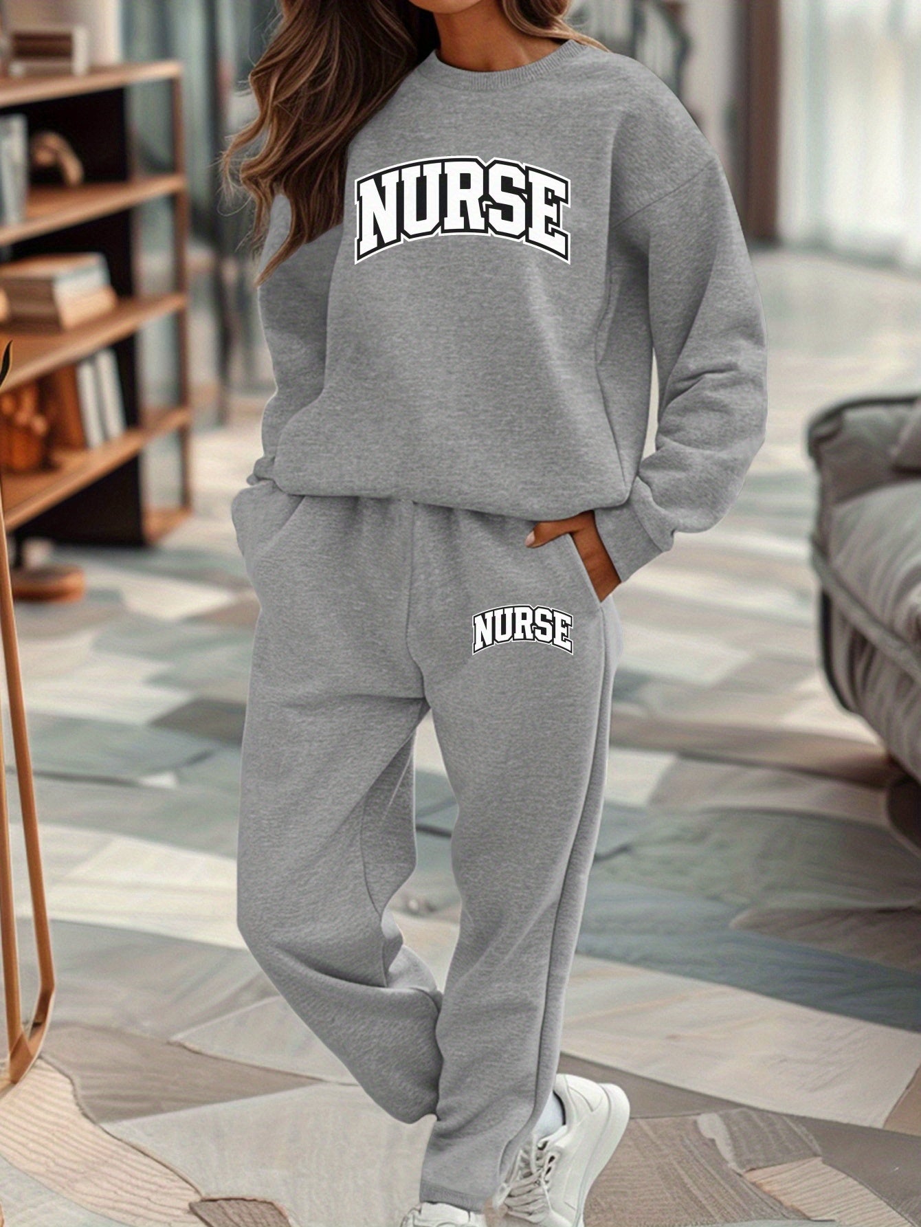 NURSE on dark background women sweatshirt and sweatpants set