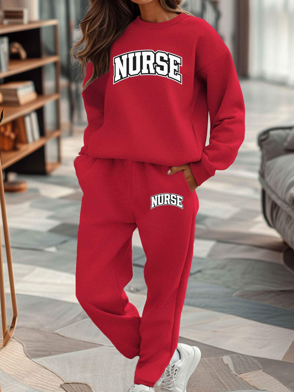 NURSE on dark background women sweatshirt and sweatpants set