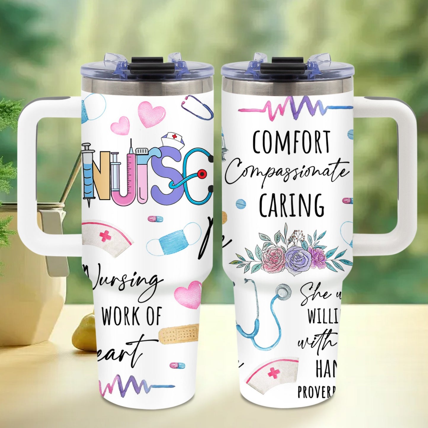 Nurse Gifts for Women, Nurse Nutrition Facts Tumbler with Handle 40oz Flip Straw Stainless Steel Coffee Travel Cup, Nurse Appreciation Gifts for Birthday Nurse Week Graduation, Sports Cup, for Outdoor Sports