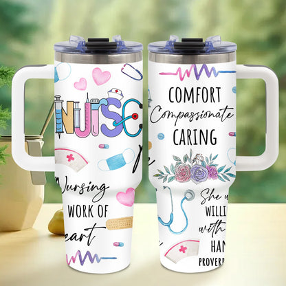 Nurse Gifts for Women, Nurse Nutrition Facts Tumbler with Handle 40oz Flip Straw Stainless Steel Coffee Travel Cup, Nurse Appreciation Gifts for Birthday Nurse Week Graduation, Sports Cup, for Outdoor Sports