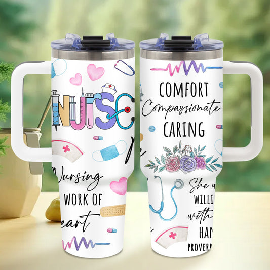 Nurse Gifts for Women, Nurse Nutrition Facts Tumbler with Handle 40oz Flip Straw Stainless Steel Coffee Travel Cup, Nurse Appreciation Gifts for Birthday Nurse Week Graduation, Sports Cup, for Outdoor Sports