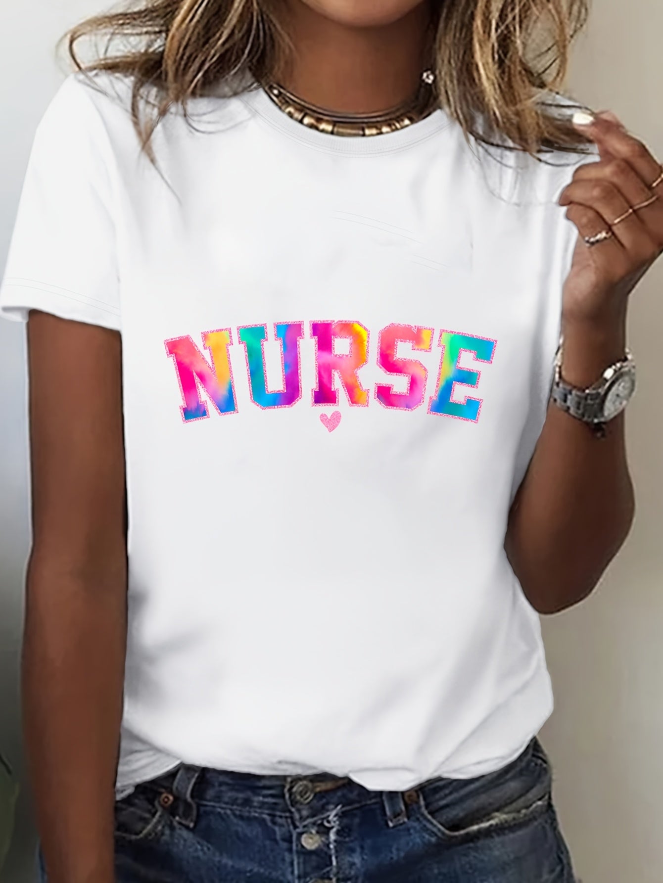 Spring/Summer Women'S Crew Neck Printed T-Shirt – Soft, Casual & Comfortable, Great for Holiday Gifts Nurse