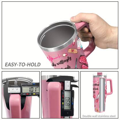 Hsdiokl Nurse-Themed 40oz Metal Tumbler with Lid, Hand Wash Reusable Oval-Shaped Mug, BPA-Free, Shatterproof, Multipurpose, Ideal for Christmas, Halloween, Easter, Hanukkah, Thanksgiving, Adult Gift - 1pc