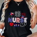 4Th Of July Nurse American Flag Fourth Of July Nurse T-Shirt Women T Shirt, Short Sleeve Round Neck Casual Top For Summer & Spring, Women'S Clothing