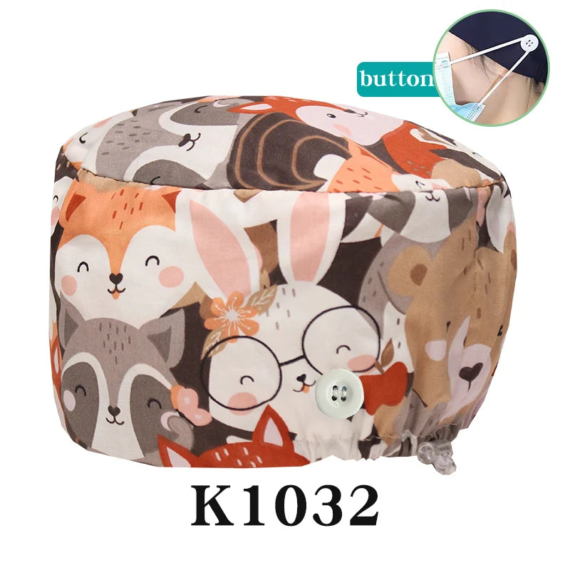 Scrub Caps for Long Hair Premium Surgical Cap Cheap Pharmacy Work Hat  Pet Clinic Doctors Dentist Nursing Cap with Buttons K1030