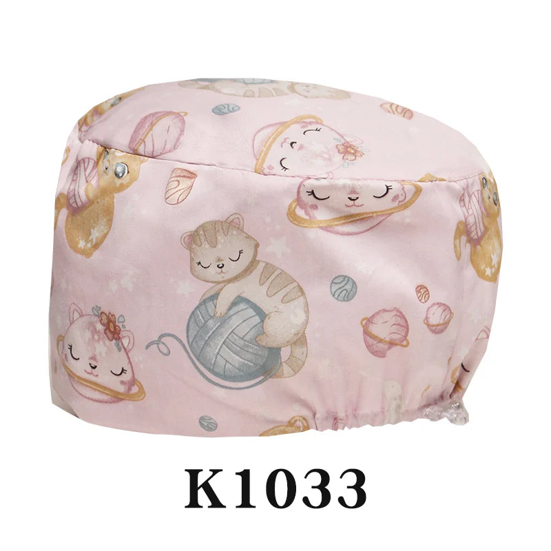 Scrub Caps for Long Hair Premium Surgical Cap Cheap Pharmacy Work Hat  Pet Clinic Doctors Dentist Nursing Cap with Buttons K1030