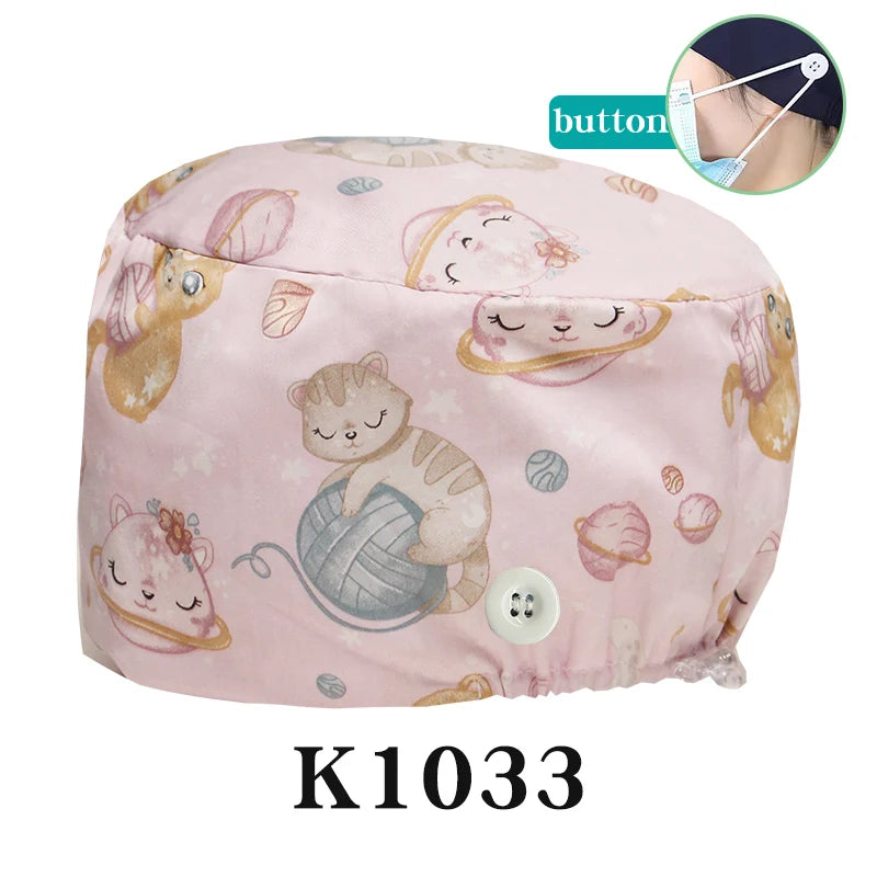Scrub Caps for Long Hair Premium Surgical Cap Cheap Pharmacy Work Hat  Pet Clinic Doctors Dentist Nursing Cap with Buttons K1030