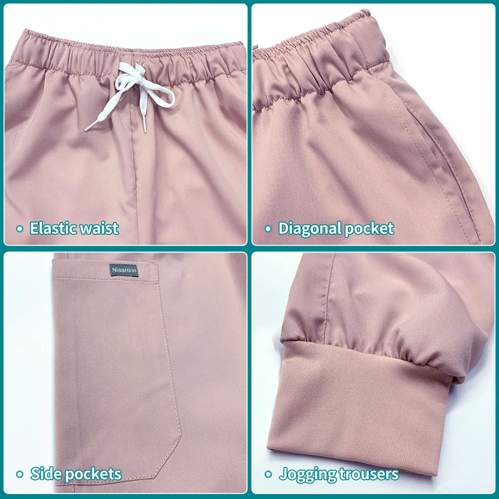 High Quality Denim Gray Scrubs Suits Tooth Check Workwear Spa Uniforms Beautician Scrub Work Suit Wholesale Scrubs Women Uniform