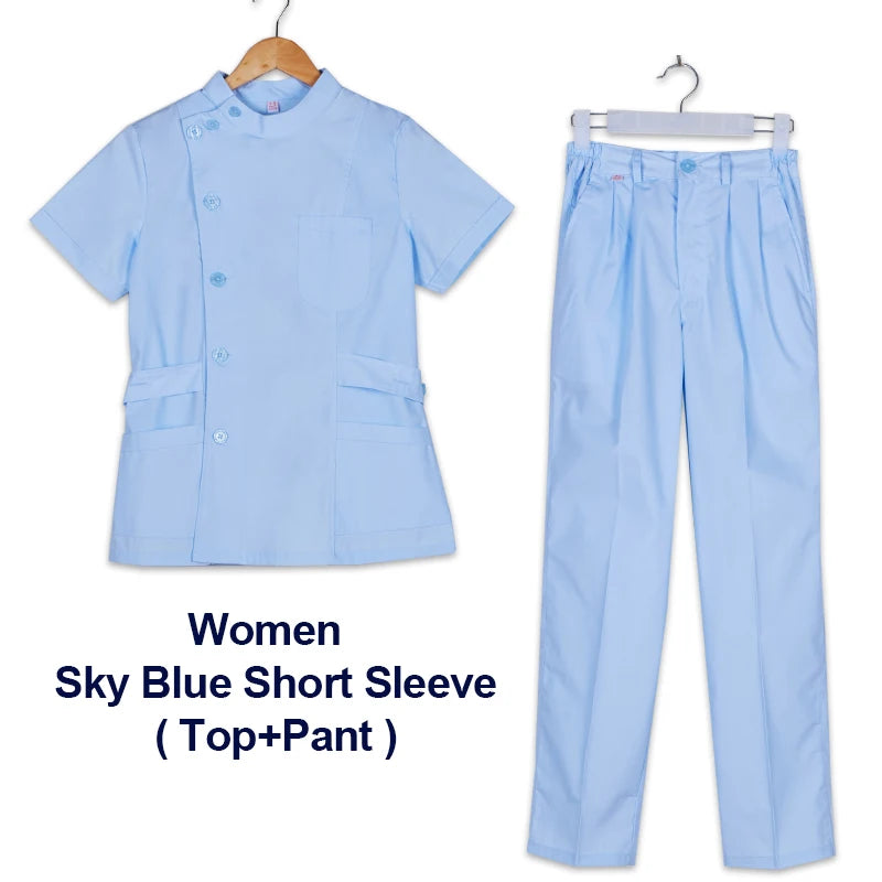 Clearance Scrub Set Uniform Solid Color Workwear Scrubs Uniforms Round Neck Women Men Working Suit Beautician Outfit Top Pant