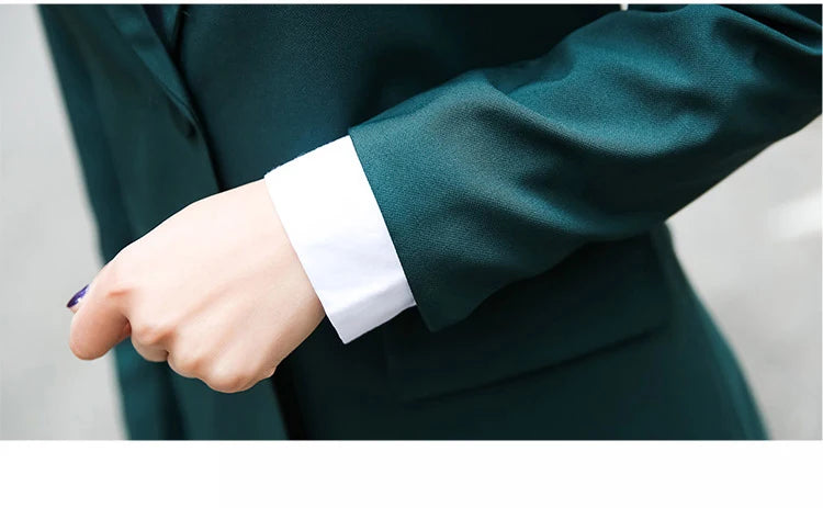 New Arrived Women Suit Fashion Slim Business Office OL Dark Green Jacket Set Formal Blazer + Pants Suits Feminino Female