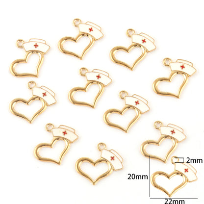 10pcs Nurse Medical Tool Injection Syringe Stethoscope Image Nurse Cap Charm Pendant Necklace Keychain For DIY Jewelry Making